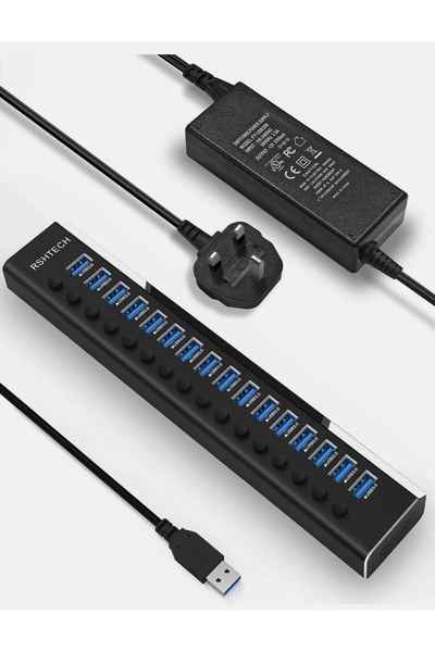 comse Alüminyum 16 Port Usb 3.0 Data Hub Çoğaltıcı 12w 8.3A TR Adaptör 16 Gir...