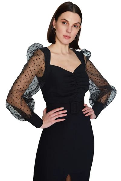 Fervente Women's black midi dress with long sleeves in tulle Carla - S(36)
