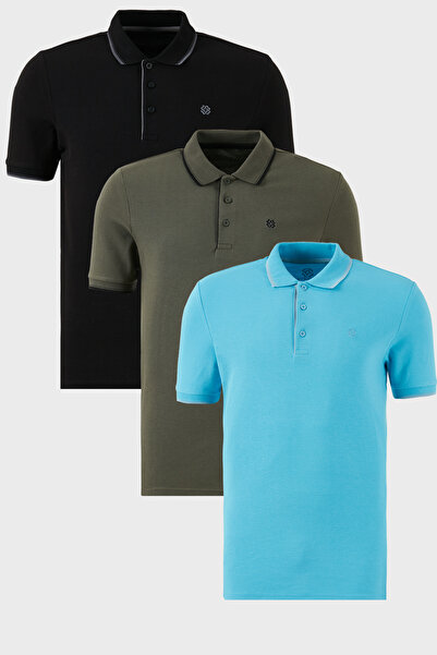 Buratti Tricou din bumbac, slim fit, cu dungi, cu nasturi, guler polo, pachet...