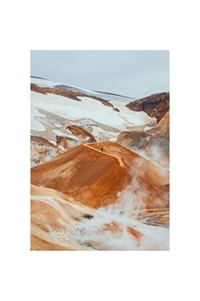 OEM Pictură pe pânză, „Pierdut printre dealurile de foc”, Roșu, Pământ, Abur, Solitar, Peisaj, Munți,