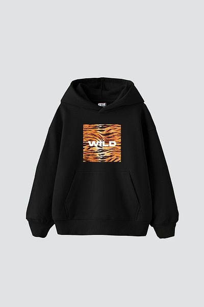Sekizbiraltı Wild Printed Oversize Unisex Black Hoodie