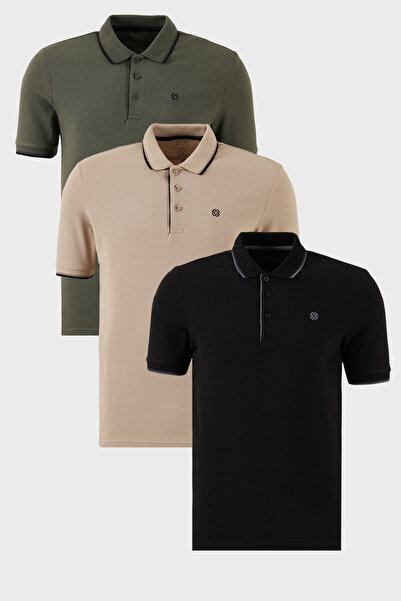 Buratti Βαμβακερή λεπτή εφαρμογή με λεπτομέρεια με κουμπιά γιακά πόλο 3 πακέτ...