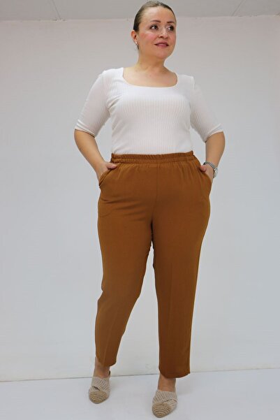 Eslina 59015 Large Size Borupaça Crepe Trousers - Mustard