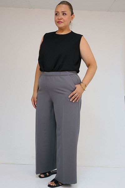 Eslina 59017 Large Size Loose Pants with Elastic Waist - Gray