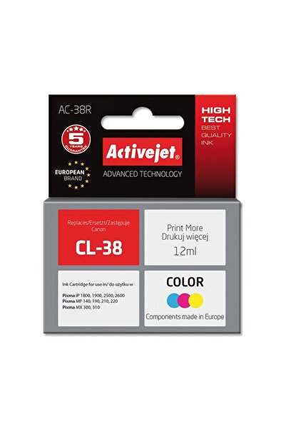 ActiveJet Съвместим картридж CL-38 Color за Canon, 12 мл, Premium Activejet, ...