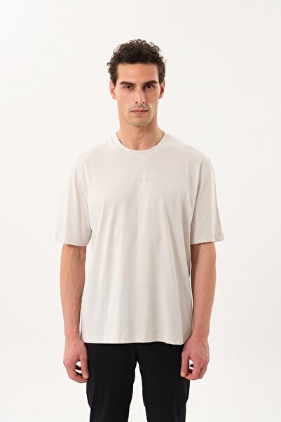 SPORTEMPT تي شيرت رجالي برقبة دائرية كبير الحجم مع توقيع - رمادي