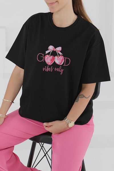 TOFİSA Printed Short Sleeve T-Shirt Black - 27500