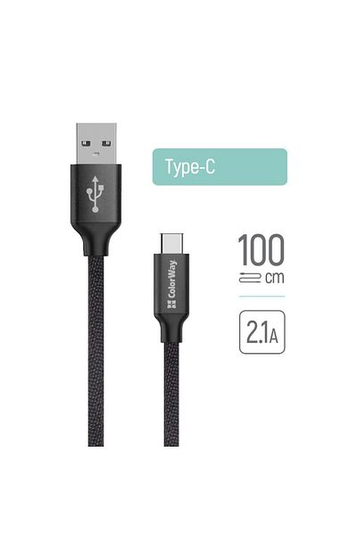 ColorWay Cablu de date, USB la Tip-C, 2.1A, 1m - (CW-CBUC003-BK) - Negru