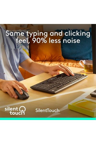 logitech مجموعة لوحة المفاتيح والماوس اللاسلكيين MK295 الصامتين بتقنية SilentTouch