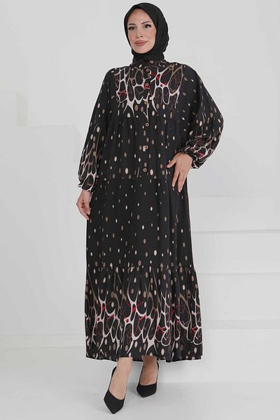 TOFİSA Patterned Buttoned Dress Mink - 27493