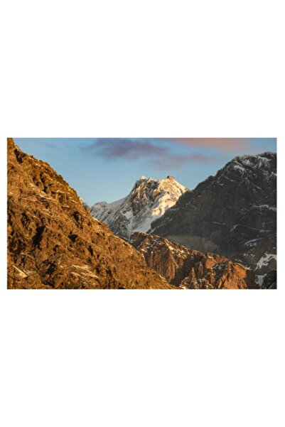 OEM Tablou Canvas, 'Varfuri de munte in lumina aurie', Munti, Zapada, Rasarit, Forme, Stanci, Cer, Natur
