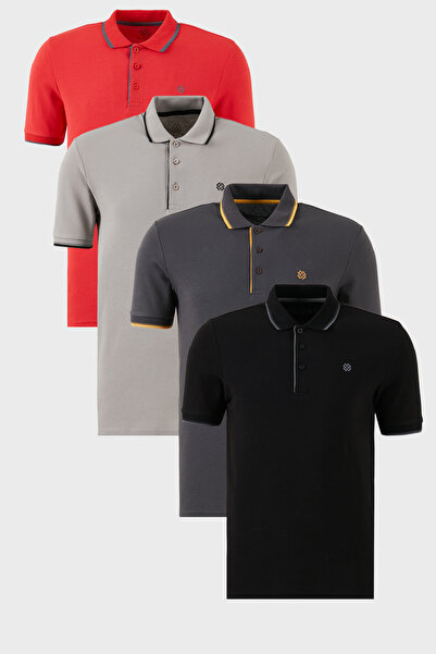 Buratti Βαμβακερή λεπτή εφαρμογή με λεπτομέρεια με κουμπιά γιακά πόλο 4 πακέτ...