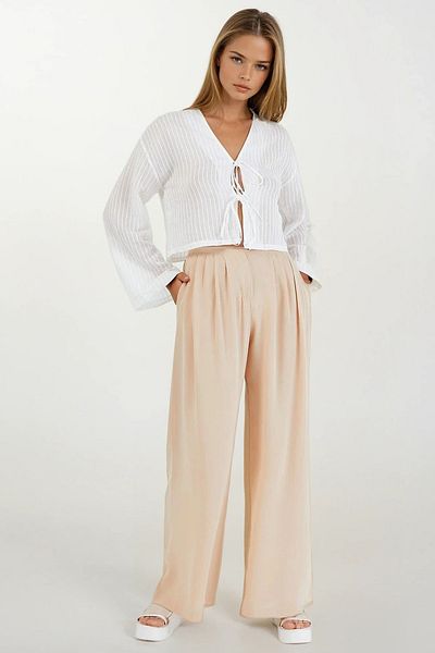 VAGGON Women's Stone Button Closure Pleated Palazzo Pants Vs00422