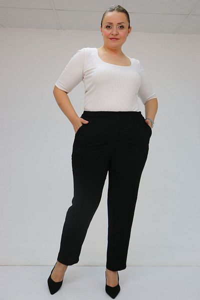 Eslina 59015 Large Size Borupaça Crepe Trousers - Black