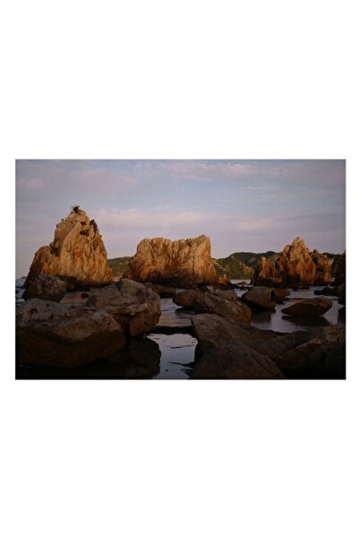 OEM Pictură pe pânză „Stânci misterioase la apus”, Pietre, Apus de soare, Ocean, Cer, Natură, Liniște, C