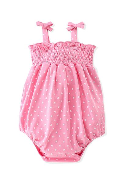 Babyhug 100% Cotton Knit Singlet Onesie with Bow Applique & Heart Print - Pink
