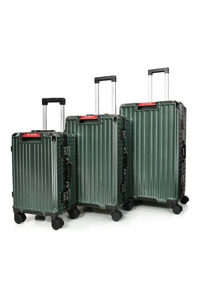MORANO Morano Luggage Set with Aluminum Frame, Modern Design and Security Numbered Lock, Green, Size: 28''-24''-20'' Inch