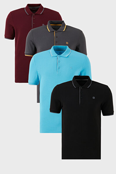 Buratti Pamučna Slim Fit Stripe Detaljna dugmad polo ogrlica KSNUMKS Pack T m...