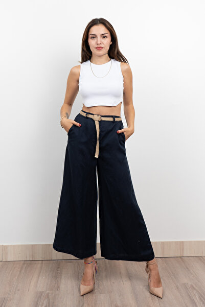 MissVina Midi Boy Hasır Kemerli Keten Pantolon 30278