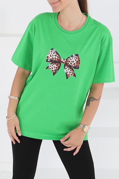 TOFİSA Printed Short Sleeve T-Shirt Green - 27501