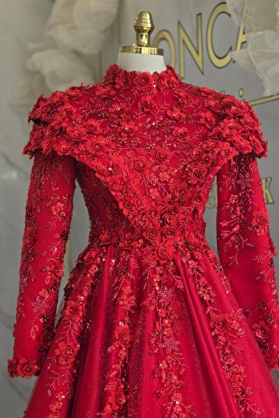 Yonca Moda Evi Kırmızı Yonca Tesettür Nişanlık 8001