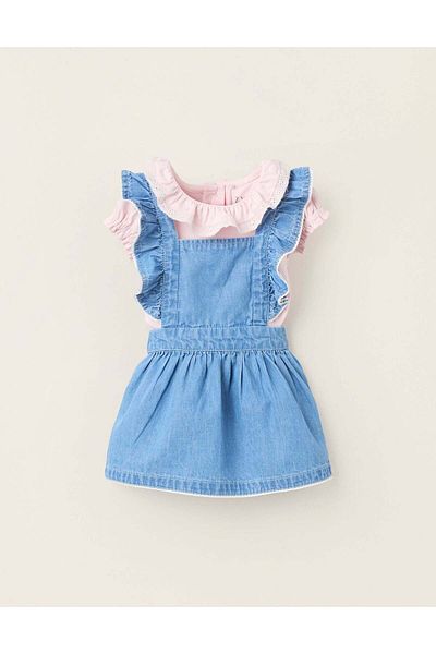 Ziddy Body + Pinafore Dress with Frills for Newborn Girls, Pink/Blue