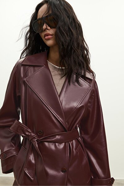 Stradivarius Uzun Suni Deri Trençkot