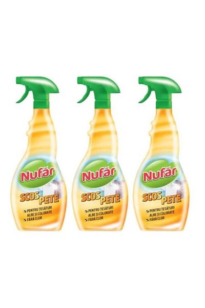 Nufar Set 3 x Soluție de îndepărtare a petelor pentru țesături albe și colorate fără clor, Nufar, Protejează culoarea,