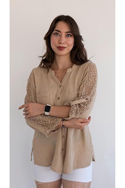 QYA Clothing Πουκάμισο μουσελίνας με λεπτομέρεια από δαντέλα από αυθεντικό βαμβάκι