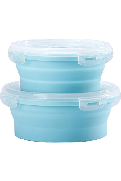 2DAYFIND Set 2 collapsible round silicone containers, heat resistant, 500 & 800 ml, microwave safe, blue