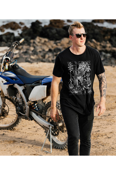 THE SHARK Ανδρικό μπλουζάκι με ιδιαίτερο σχέδιο με θέμα το δάσος, μαύρο-λευκό...