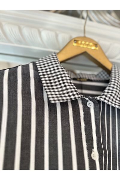 Invee 7082 Striped Cotton Shirt - Black