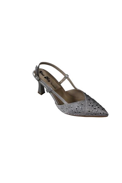 Yaz Kış Ayakkabı Yazkiş Women's Black Navy Skin Silver Pointed Toe Stone Top 8cm Goblet Heel Evening Dress Shoes