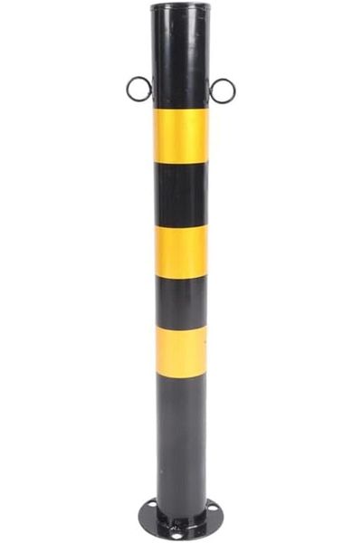 Generic Iron Warning Post, Traffic Safety Signage, Black with Yellow Reflective Tape, 75cm Height