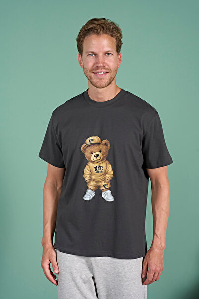 Miss Loren Men's Teddy Bear Printed Cotton Short Sleeve Pajama Set