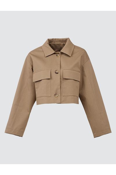 Jimmy Key Camel Hair Straight Cut Shirt Collar Long Sleeve Gabardine Jacket
