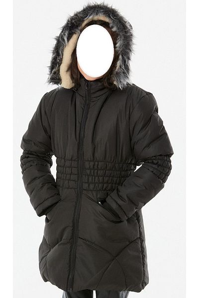 İrem Çocuk Giyim Girl's Black Coat with Elastic Waist and Sleeves