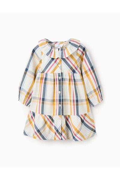 Ziddy Cotton Checked Dress for Baby Girls 'B&S', Multicolour
