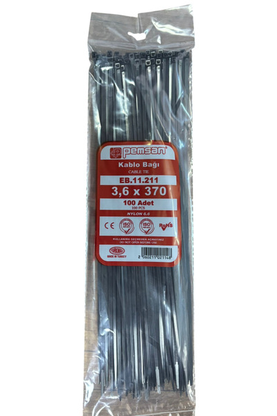 Pemsan Kablo Bağı Cırt Kelepçe 3.6x370 mm Siyah 100 Adet Fiyatıdır
