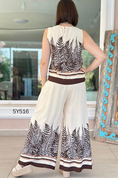 İnce Topuk Zero Sleeve Patterned Casual 2 Piece Set 5Y516
