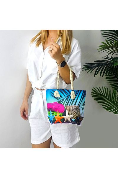 FashionForYou Mini beach bag with summer print and rope handles, Thursday