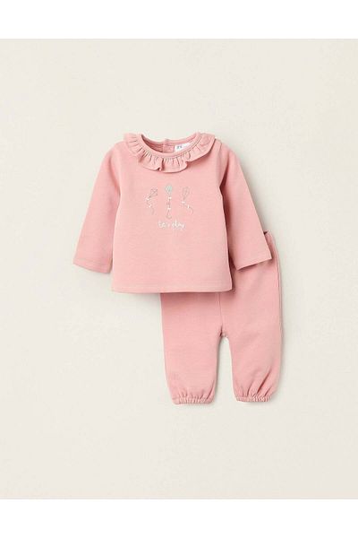 Ziddy Sweatshirt + Footed Trousers for Newborn Girls 'Play', Pink