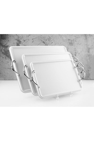 TOHFAT-AL MAIDAH Raghad Luxury Stainless Steel Tabasi Set, 3 Pieces, White and Silver