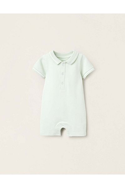 Ziddy Piqué Polo Romper for Newborns, Aqua Green