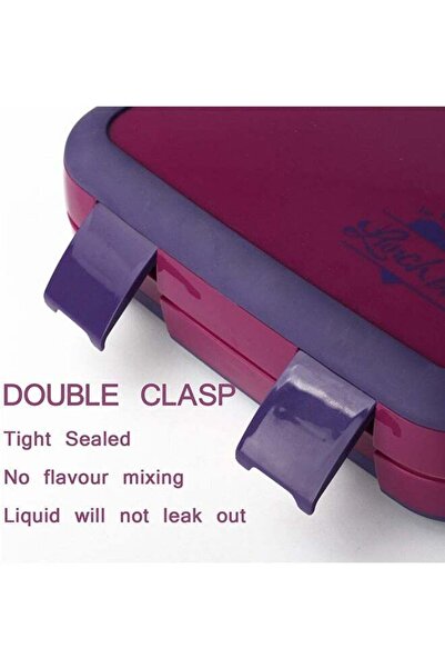 COOYA Portable And Waterproof Eco-Friendly Bento PP Lunch Box With 4 Compartments 1200 Ml Purple