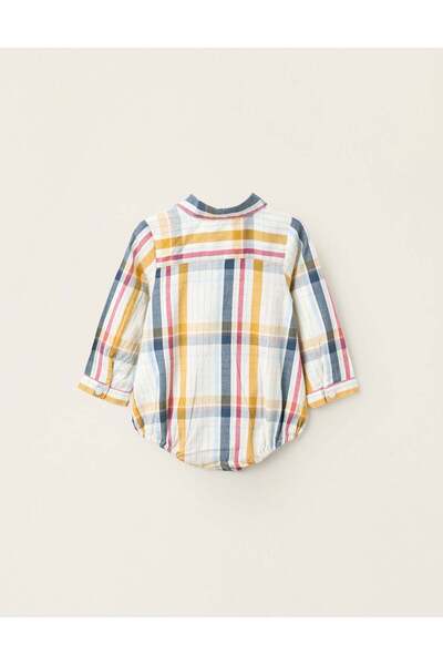 Ziddy Cotton Bodysuit-Shirt with Checkered Pattern for Newborns 'B&S', Multicolour