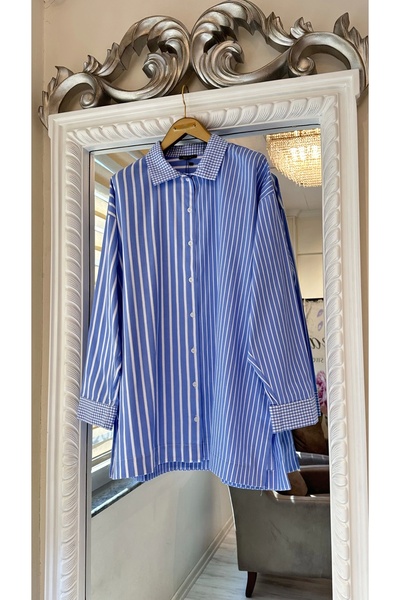 Invee 7082 Cămașă din bumbac cu dungi - Albastru