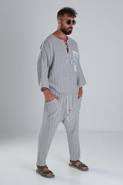 COCOPELLI Gray Linen Cotton Design Shalwar Suit