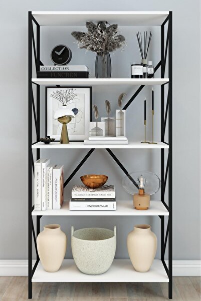 Remaks OPTİMUS Metal Kitaplık 5 Raflı Çok Amaçlı Dosya Kitap Rafı Ofis Salon Raf 150 Cm BEYAZ