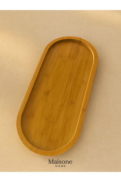 maisone home 40X15 cm Long Bamboo Presentation Tray – Natural Wooden Oval Serving Plate